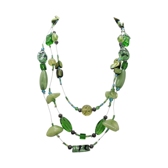 Vintage Beaded Necklace Multi2 Strand Lucite Glass Shell Jewelry RARE Green - Picture 12 of 12